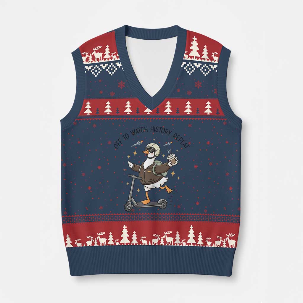 Funny Goose Support Freedom Meme V-Neck Knit Sweater Vest Off To Watch History Repart TS14 Navy Red Print Your Wear