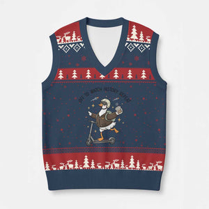 Funny Goose Support Freedom Meme V-Neck Knit Sweater Vest Off To Watch History Repart TS14 Navy Red Print Your Wear