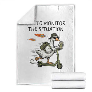 Funny Goose Support Freedom Meme Throw Blanket Off To Monitor The Situation TS14 White Print Your Wear