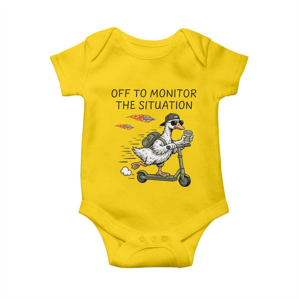 Funny Goose Support Freedom Meme Baby Onesie Off To Monitor The Situation TS14 Daisy Print Your Wear