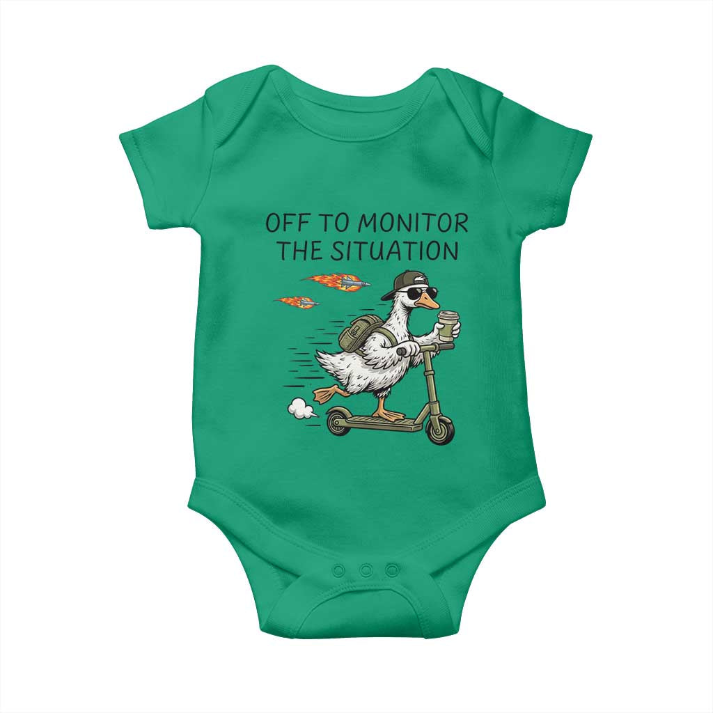 Funny Goose Support Freedom Meme Baby Onesie Off To Monitor The Situation TS14 Irish Green Print Your Wear