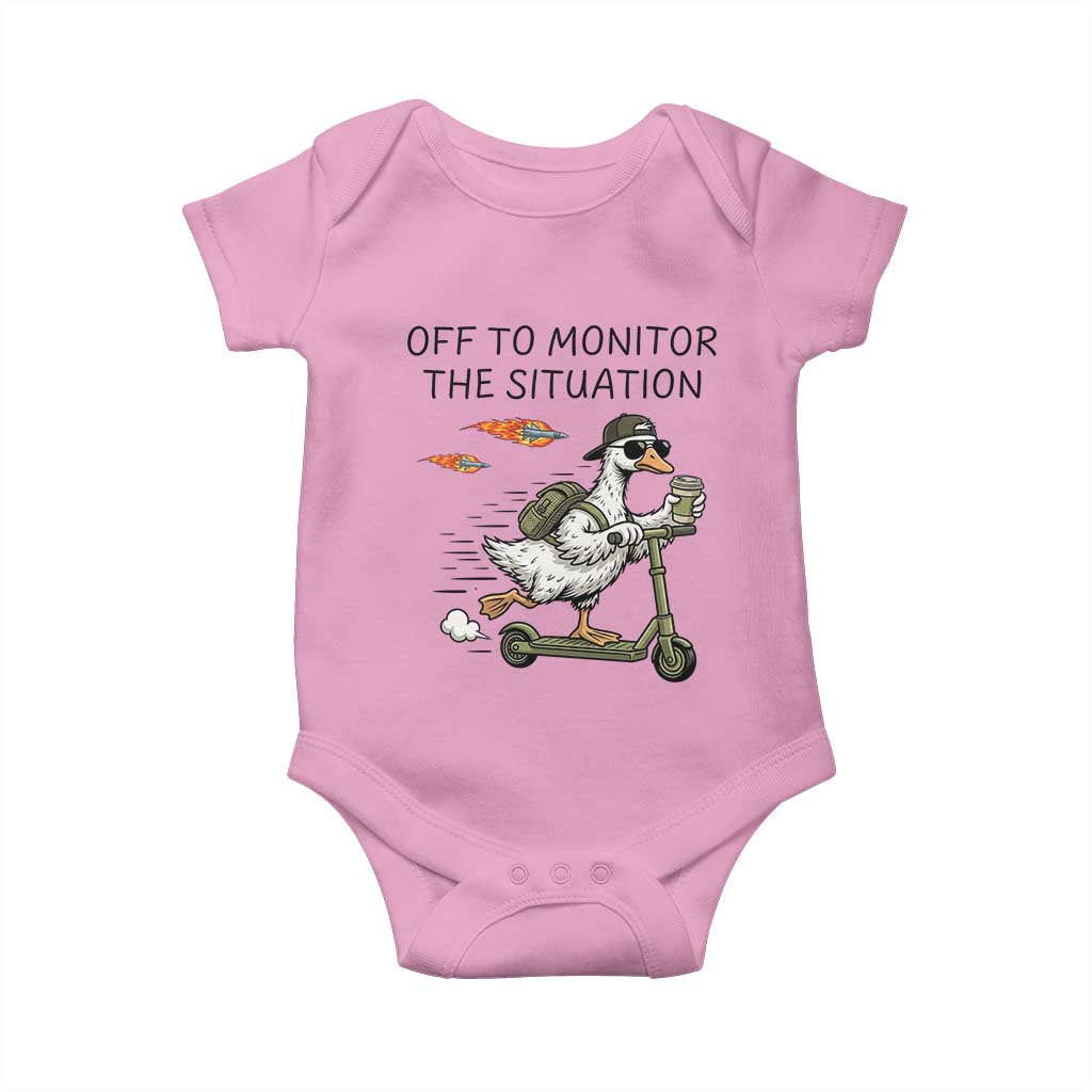 Funny Goose Support Freedom Meme Baby Onesie Off To Monitor The Situation TS14 Light Pink Print Your Wear