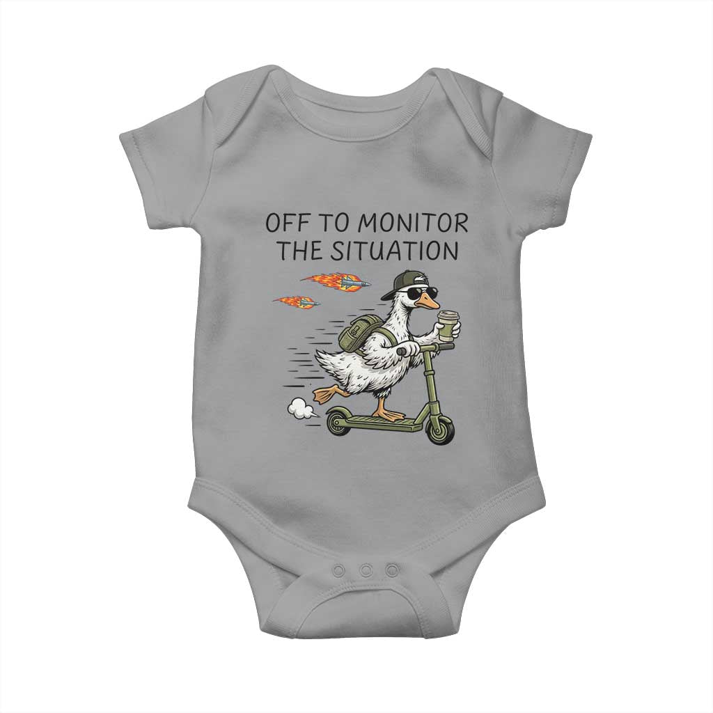 Funny Goose Support Freedom Meme Baby Onesie Off To Monitor The Situation TS14 Sport Gray Print Your Wear