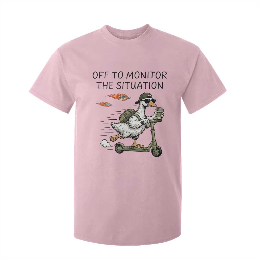Funny Goose Support Freedom Meme T Shirt For Kid Off To Monitor The Situation TS14 Light Pink Print Your Wear