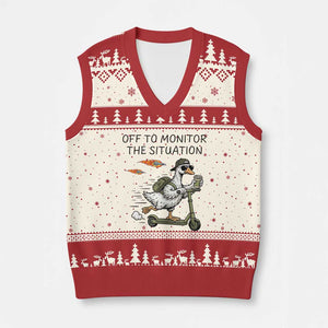 Funny Goose Support Freedom Meme V-Neck Knit Sweater Vest Off To Monitor The Situation TS14 Beige Red Print Your Wear