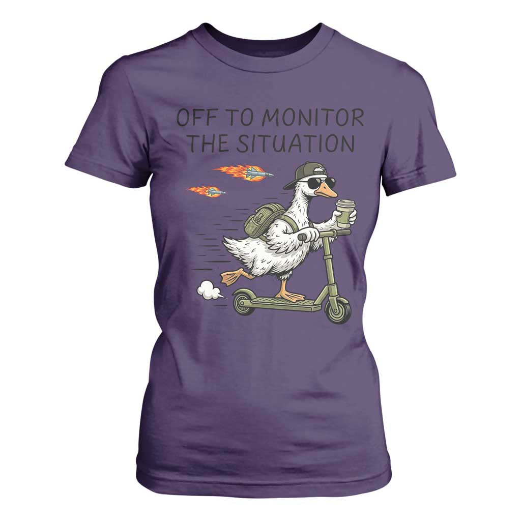 Funny Goose Support Freedom Meme T Shirt For Women Off To Monitor The Situation TS14 Purple Print Your Wear
