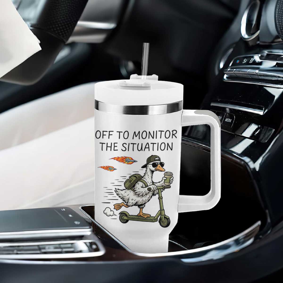 Funny Goose Support Freedom Meme Tumbler With Handle Off To Monitor The Situation TS14 Print Your Wear