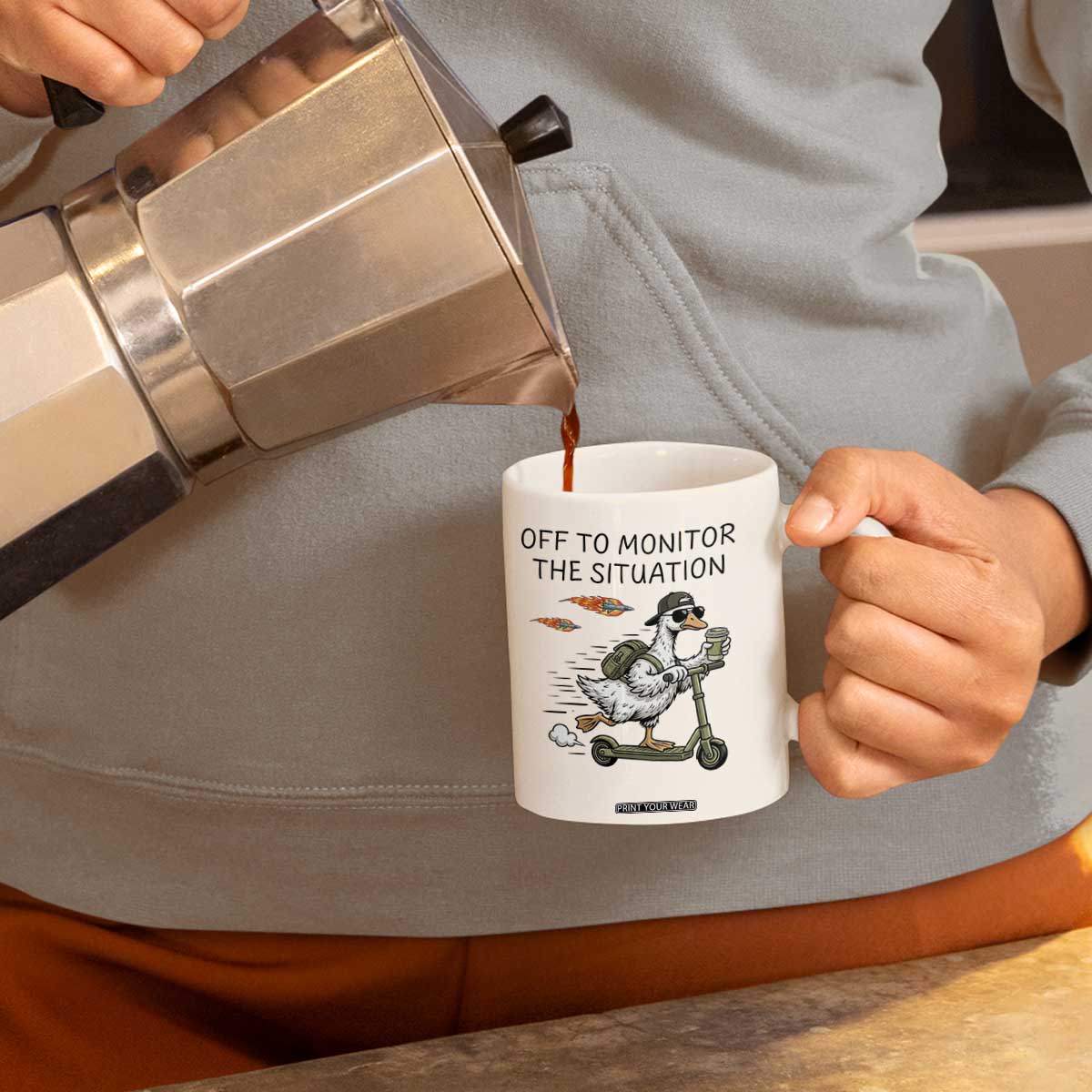 Funny Goose Support Freedom Meme Coffee Mug Off To Monitor The Situation TS14 Print Your Wear