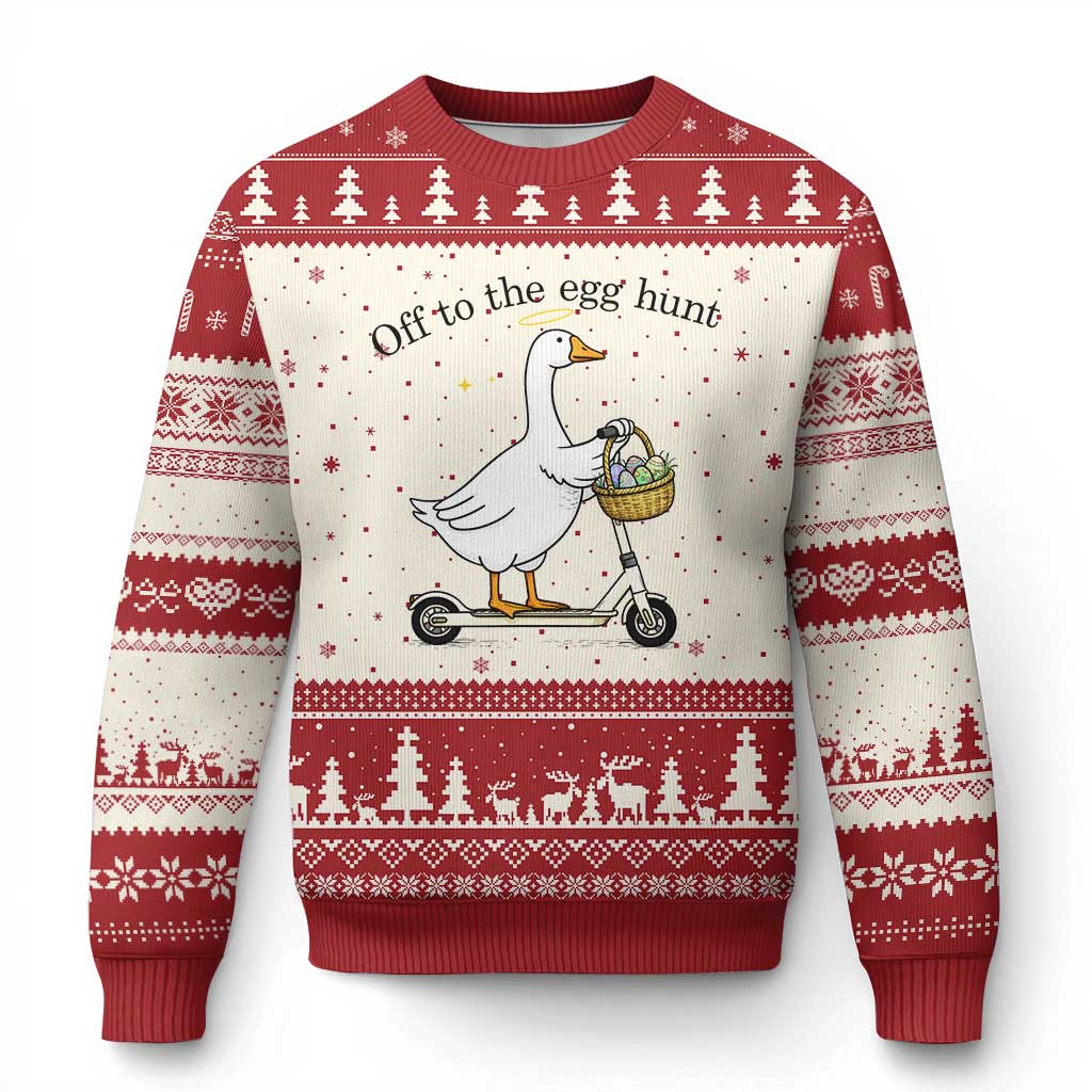 Off To The Egg Hunt Ugly Christmas Sweater Funny Easter Goose TS14 Beige Red Print Your Wear