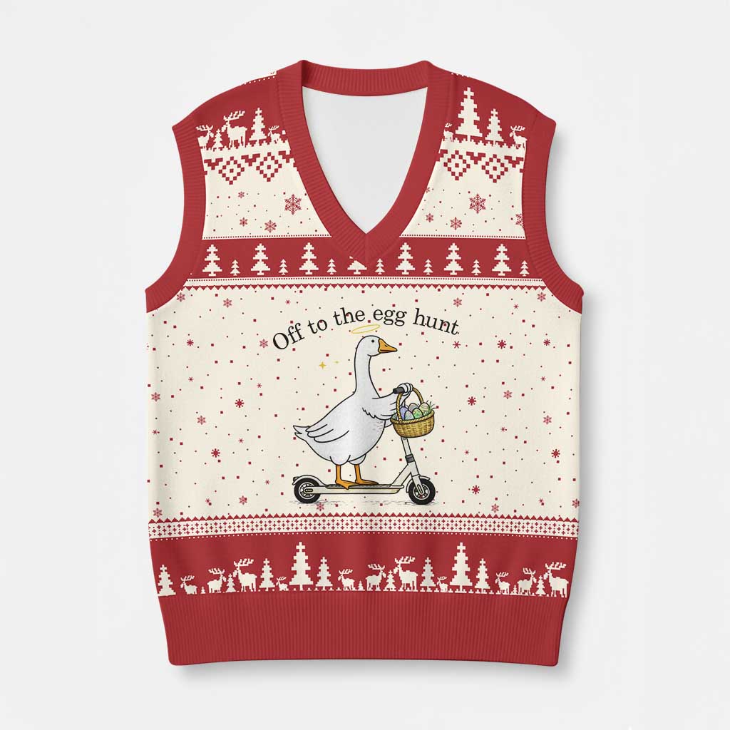 Off To The Egg Hunt V-Neck Knit Sweater Vest Funny Easter Goose TS14 Beige Red Print Your Wear