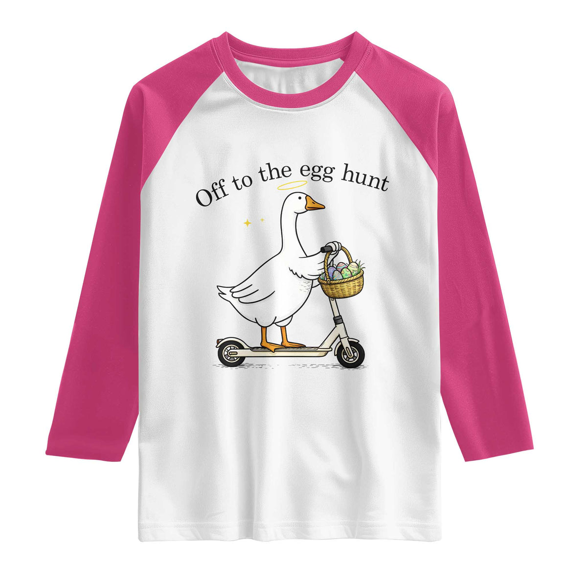 Off To The Egg Hunt Raglan Shirt Funny Easter Goose TS14 White Heliconia Print Your Wear