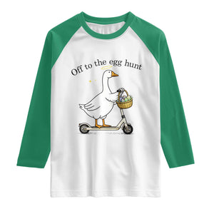 Off To The Egg Hunt Raglan Shirt Funny Easter Goose TS14 White Kelly Green Print Your Wear
