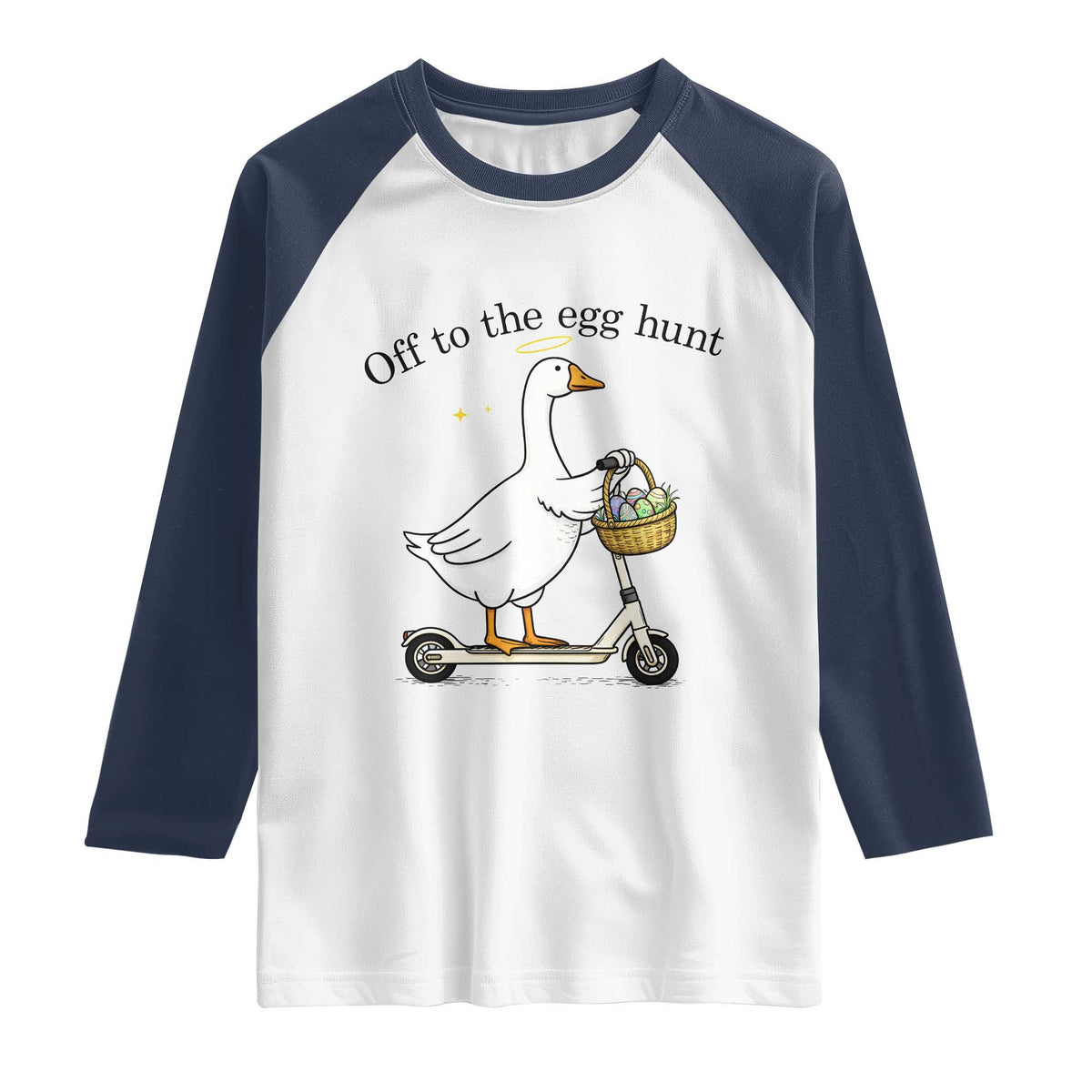 Off To The Egg Hunt Raglan Shirt Funny Easter Goose TS14 White Navy Print Your Wear