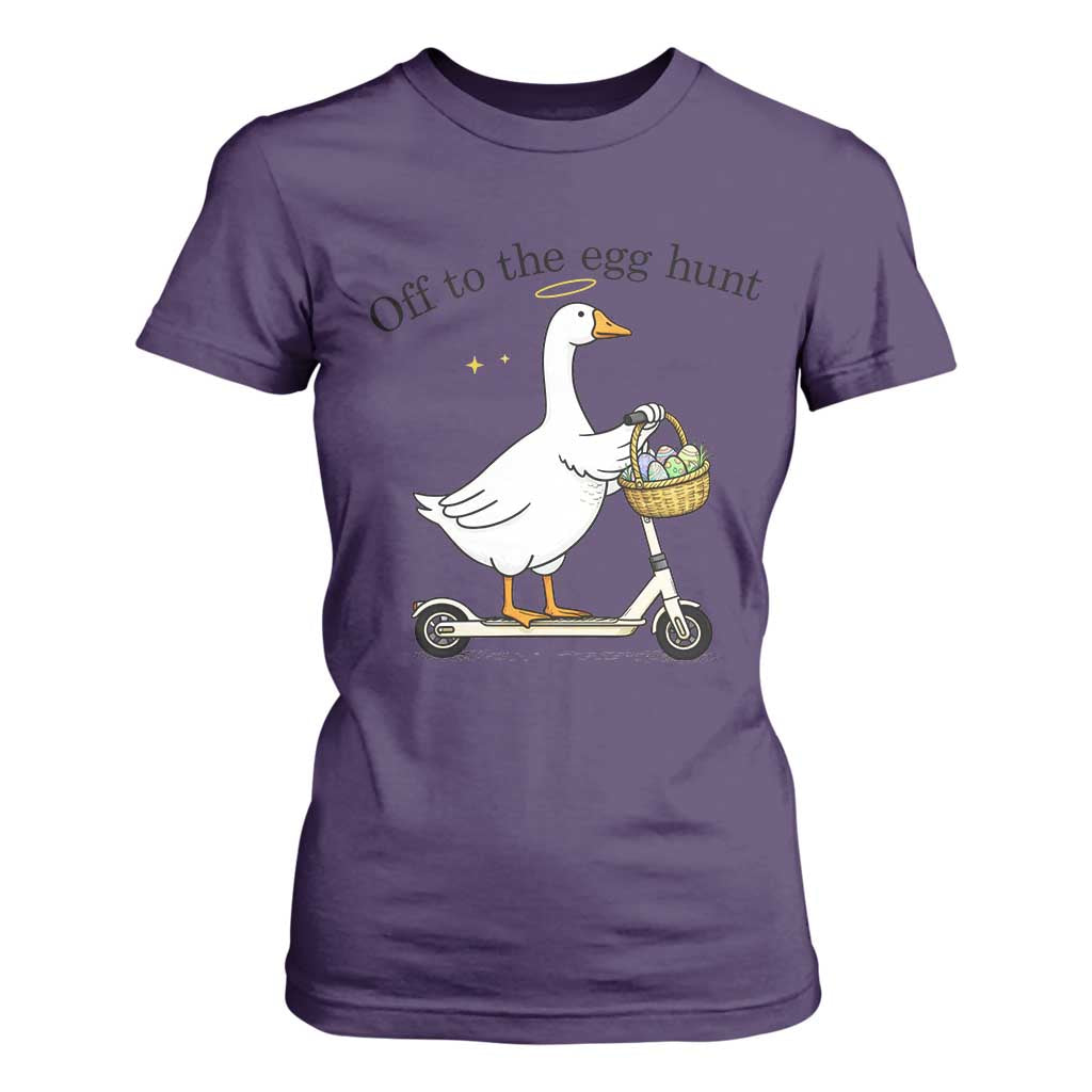 Off To The Egg Hunt T Shirt For Women Funny Easter Goose TS14 Purple Print Your Wear