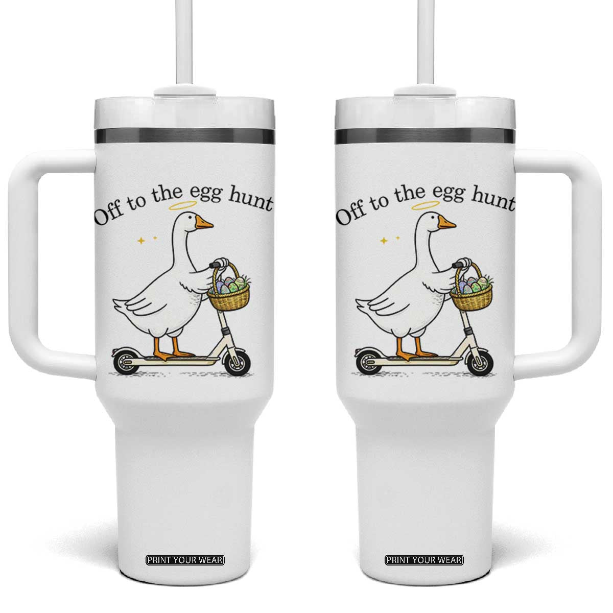 Off To The Egg Hunt Tumbler With Handle Funny Easter Goose TS14 One Size: 40 oz White Print Your Wear