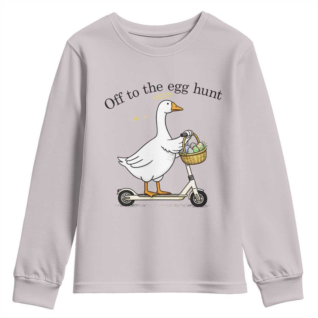 Off To The Egg Hunt Youth Sweatshirt Funny Easter Goose TS14 Ice Gray Print Your Wear