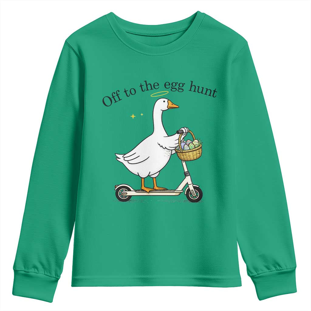 Off To The Egg Hunt Youth Sweatshirt Funny Easter Goose TS14 Irish Green Print Your Wear
