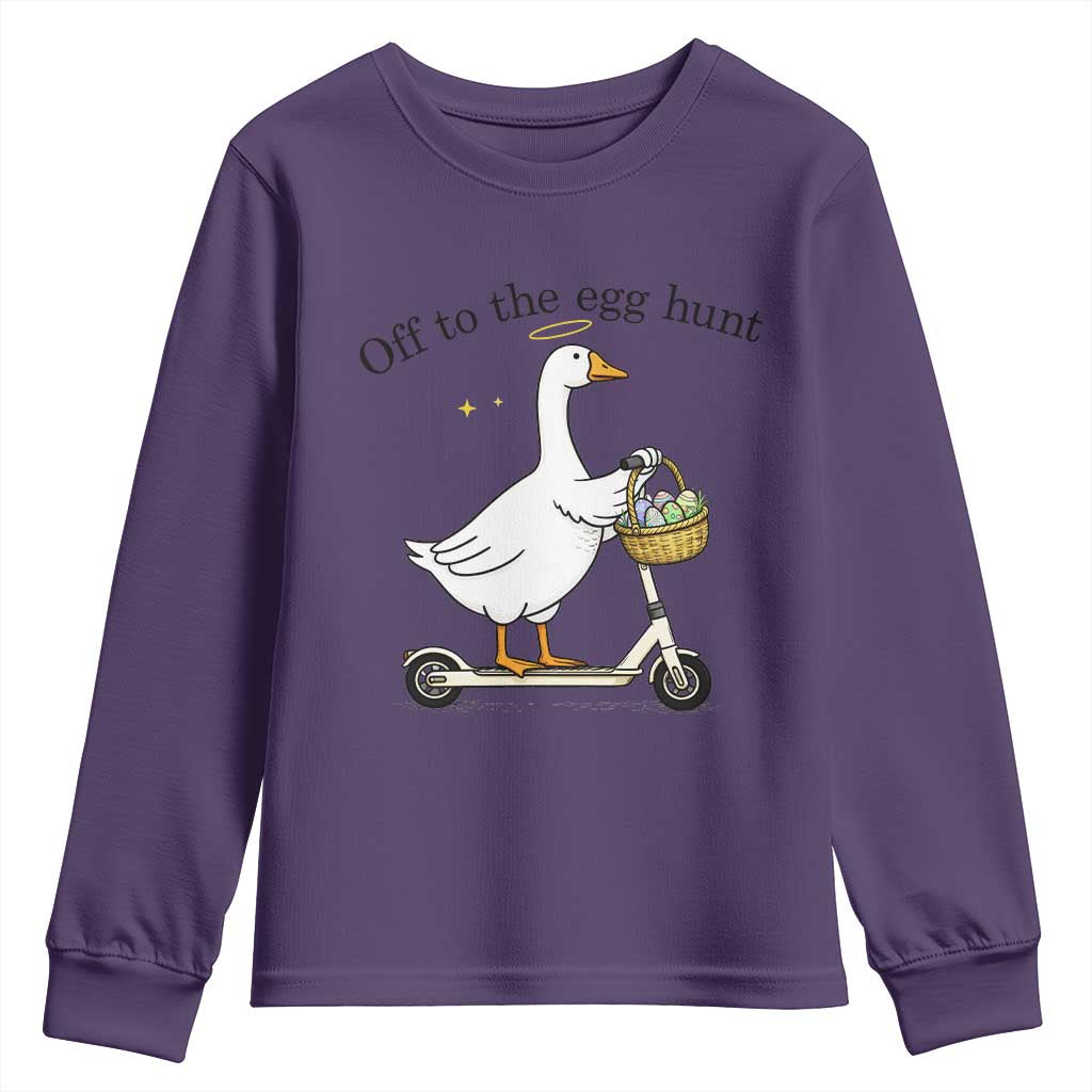 Off To The Egg Hunt Youth Sweatshirt Funny Easter Goose TS14 Purple Print Your Wear
