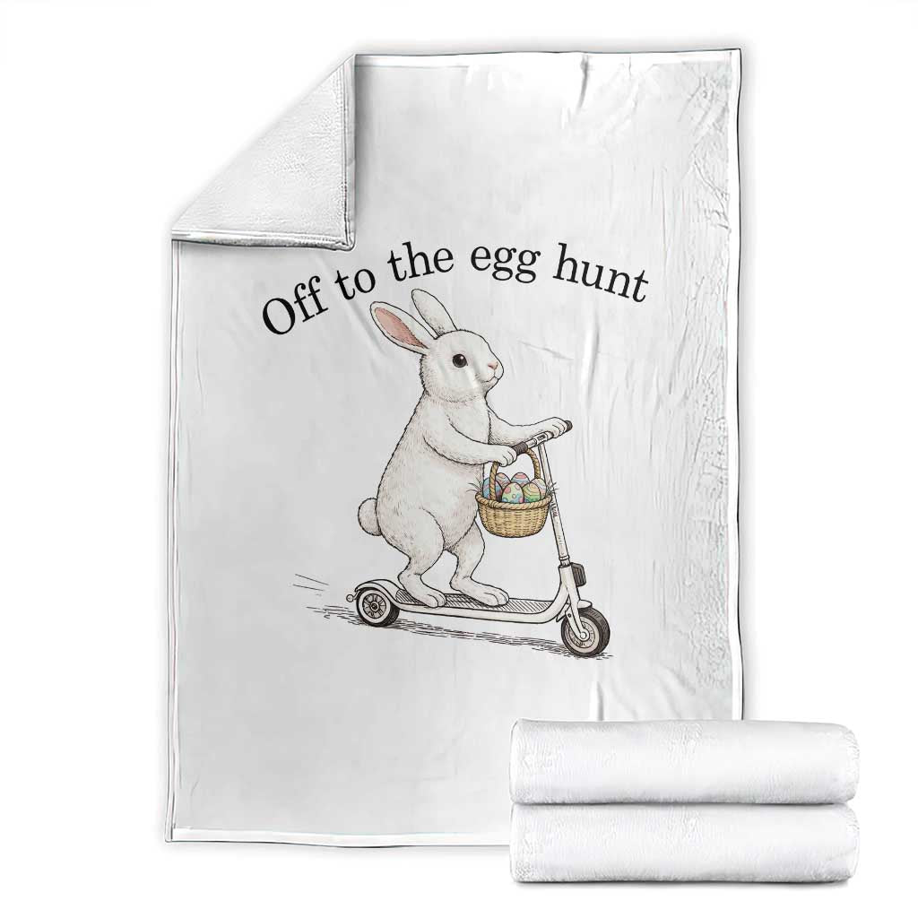 Off To The Egg Hunt Throw Blanket Funny Easter Bunny TS14 White Print Your Wear