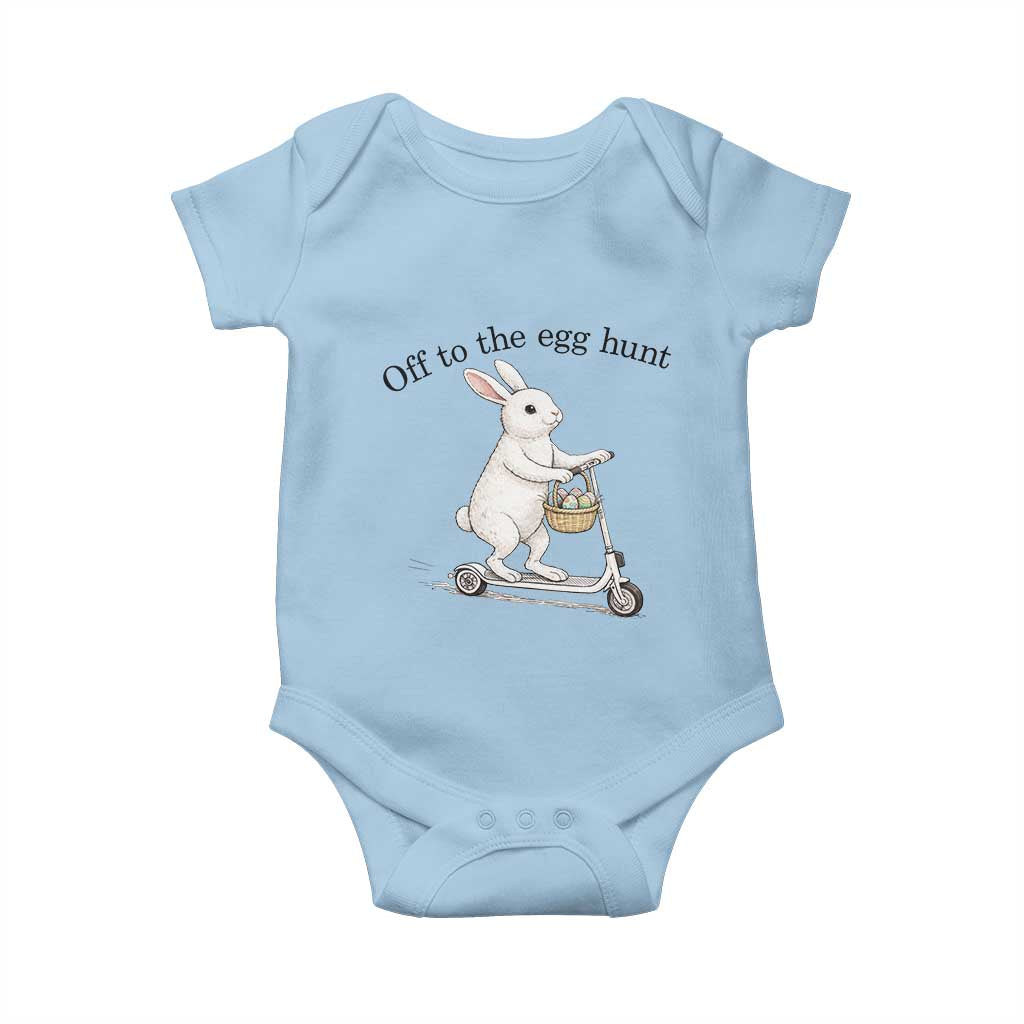 Off To The Egg Hunt Baby Onesie Funny Easter Bunny TS14 Light Blue Print Your Wear
