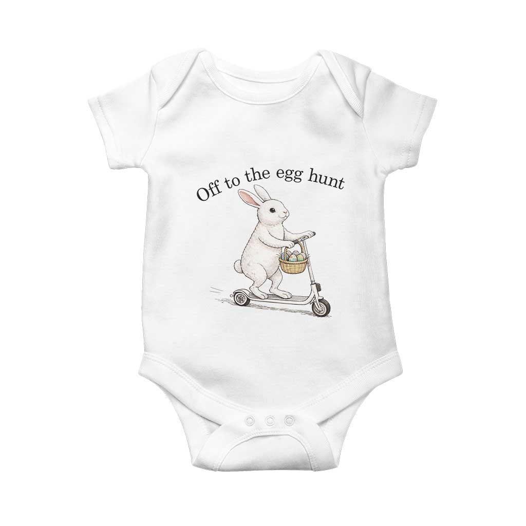 Off To The Egg Hunt Baby Onesie Funny Easter Bunny TS14 White Print Your Wear