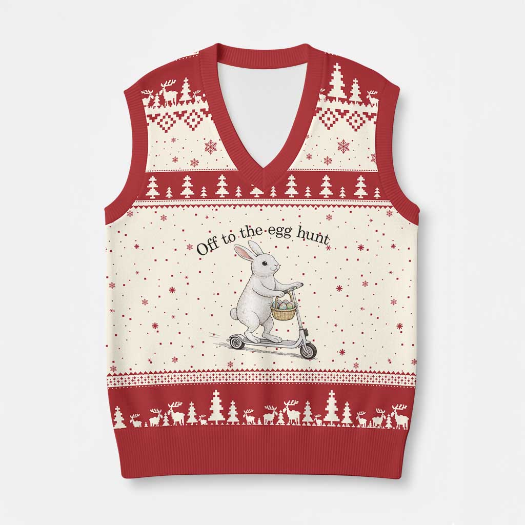 Off To The Egg Hunt V-Neck Knit Sweater Vest Funny Easter Bunny TS14 Beige Red Print Your Wear