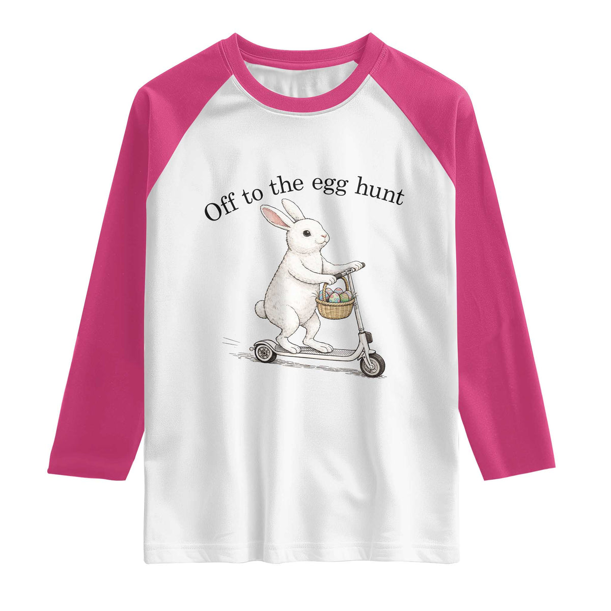 Off To The Egg Hunt Raglan Shirt Funny Easter Bunny TS14 White Heliconia Print Your Wear