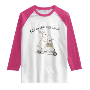 Off To The Egg Hunt Raglan Shirt Funny Easter Bunny TS14 White Heliconia Print Your Wear