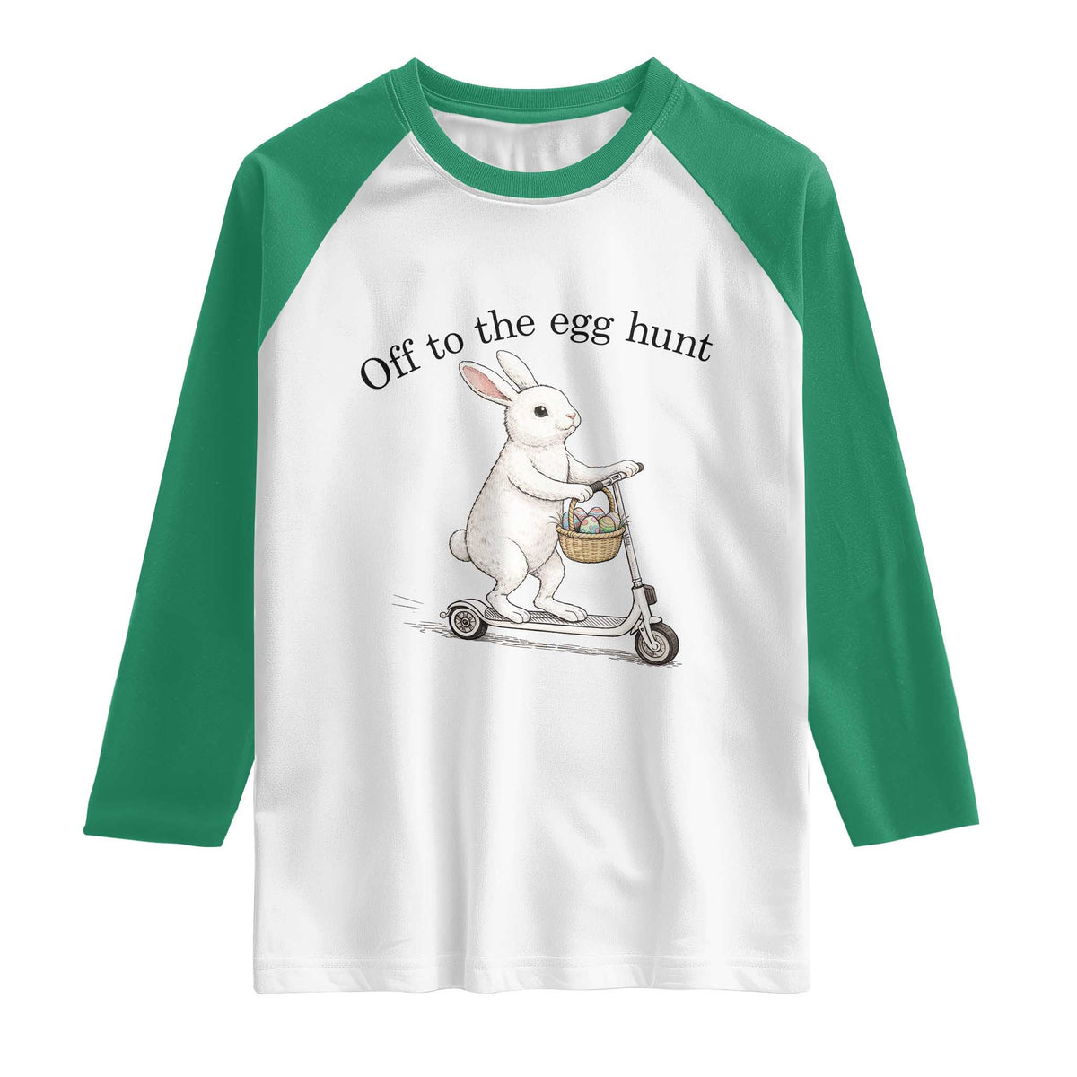 Off To The Egg Hunt Raglan Shirt Funny Easter Bunny TS14 White Kelly Green Print Your Wear
