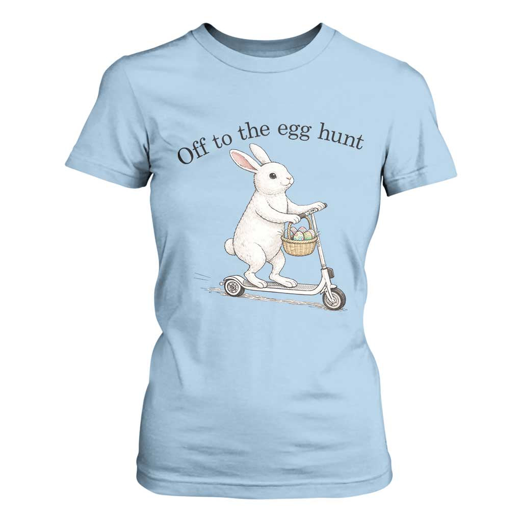 Off To The Egg Hunt T Shirt For Women Funny Easter Bunny TS14 Light Blue Print Your Wear