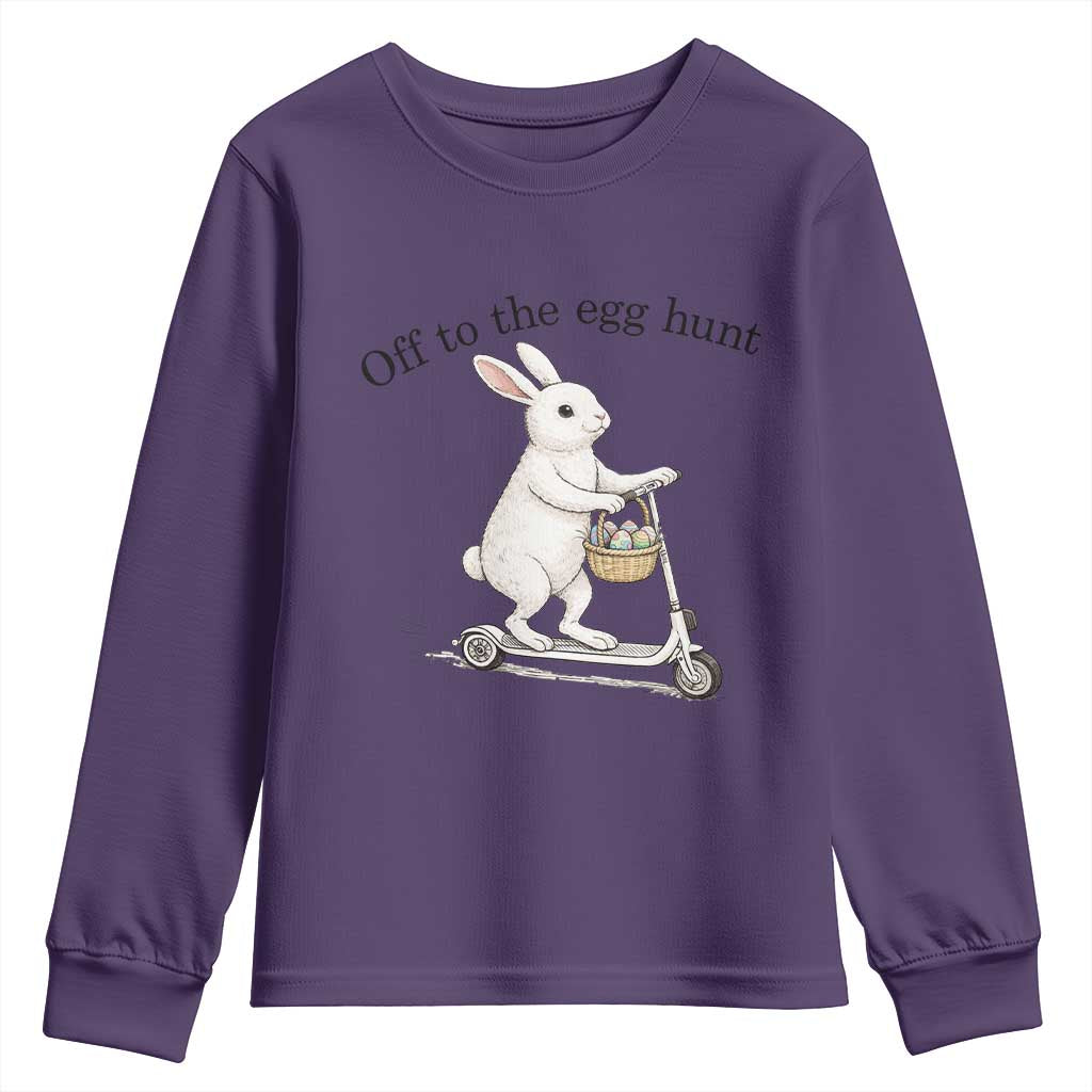 Off To The Egg Hunt Youth Sweatshirt Funny Easter Bunny TS14 Purple Print Your Wear
