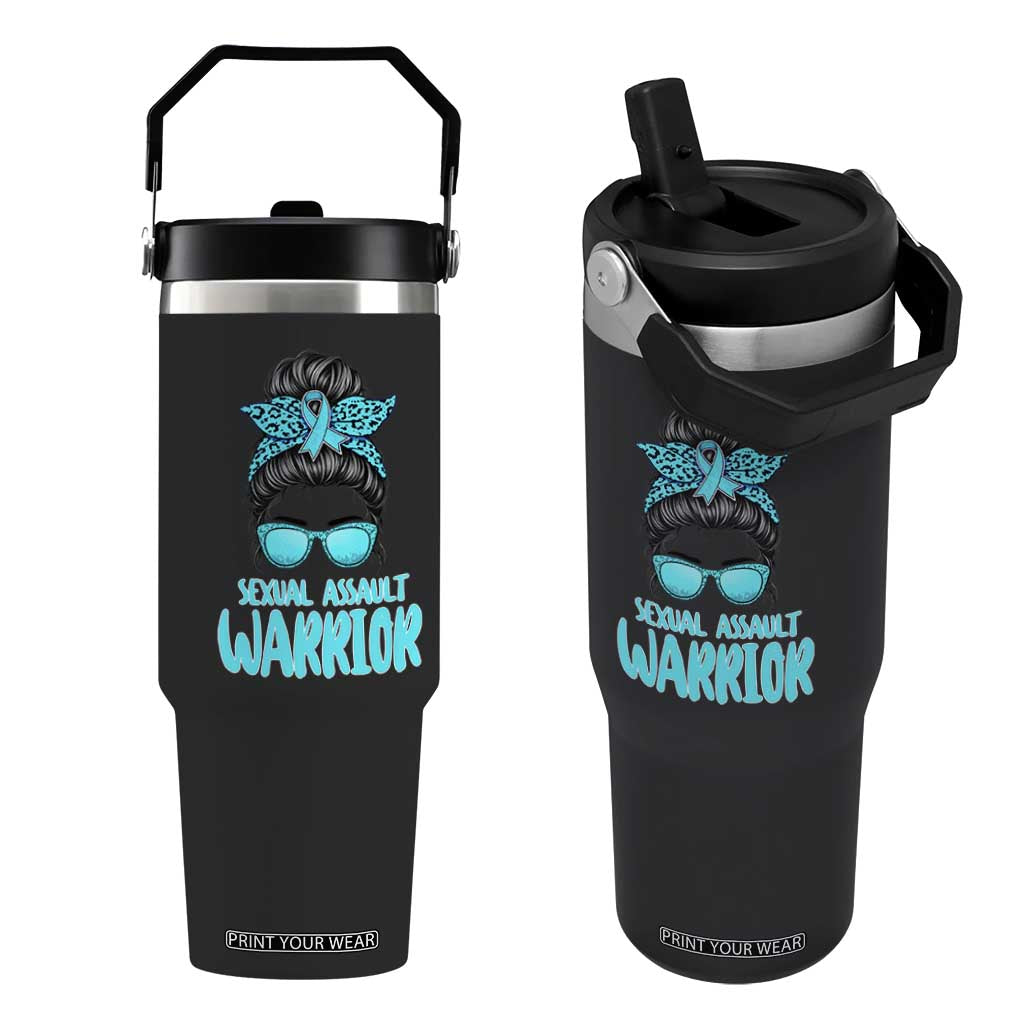 Sexual Assault Awareness Messy Bun Support Survivors Flip Straw Tumbler TS14 One Size: 30 oz Black Print Your Wear