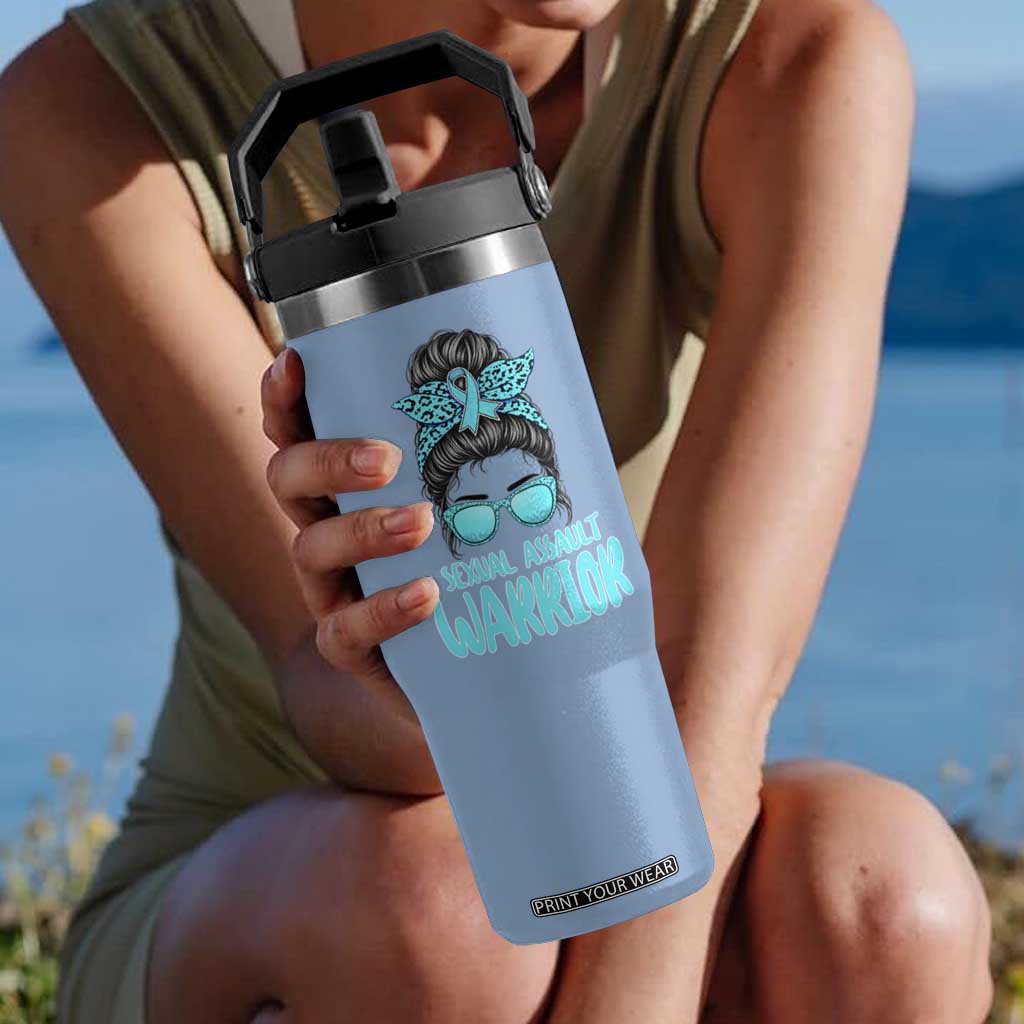 Sexual Assault Awareness Messy Bun Support Survivors Flip Straw Tumbler TS14 One Size: 30 oz Light Blue Print Your Wear