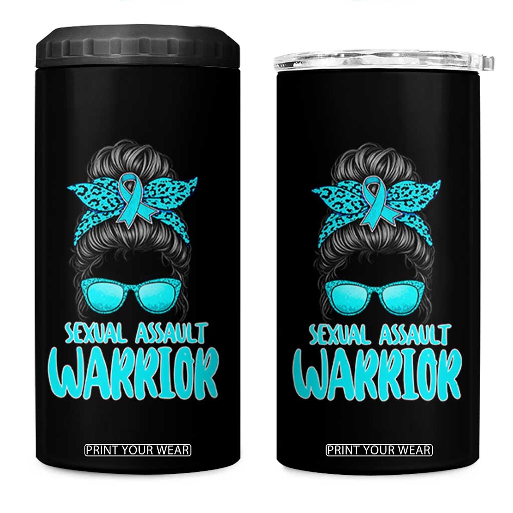 Sexual Assault Awareness Messy Bun Support Survivors 4 in 1 Can Cooler Tumbler TS14 One Size: 16 oz Black Print Your Wear
