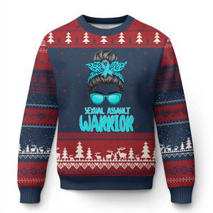 Sexual Assault Awareness Messy Bun Support Survivors Ugly Christmas Sweater TS14 Navy Red Print Your Wear
