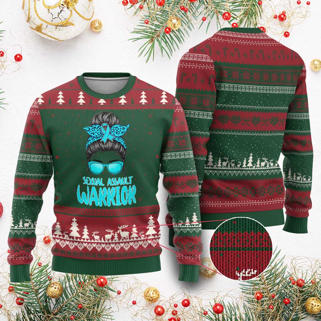 Sexual Assault Awareness Messy Bun Support Survivors Ugly Christmas Sweater TS14 Red Green Print Your Wear