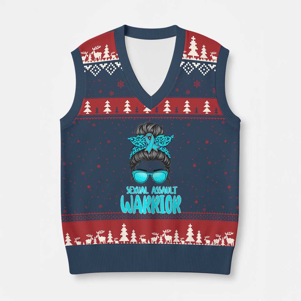 Sexual Assault Awareness Messy Bun Support Survivors V-Neck Knit Sweater Vest TS14 Navy Red Print Your Wear