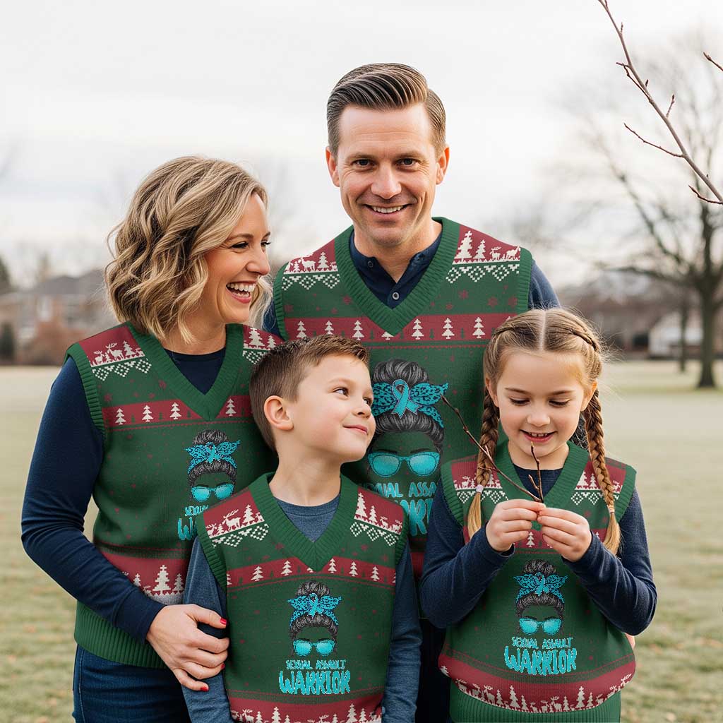 Sexual Assault Awareness Messy Bun Support Survivors V-Neck Knit Sweater Vest TS14 Red Green Print Your Wear