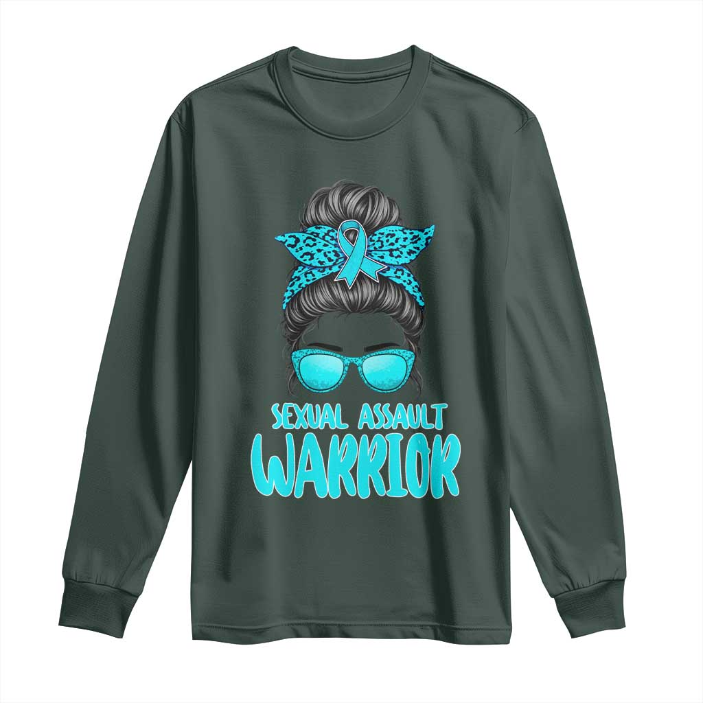 Sexual Assault Awareness Messy Bun Support Survivors Long Sleeve Shirt TS14 Dark Forest Green Print Your Wear