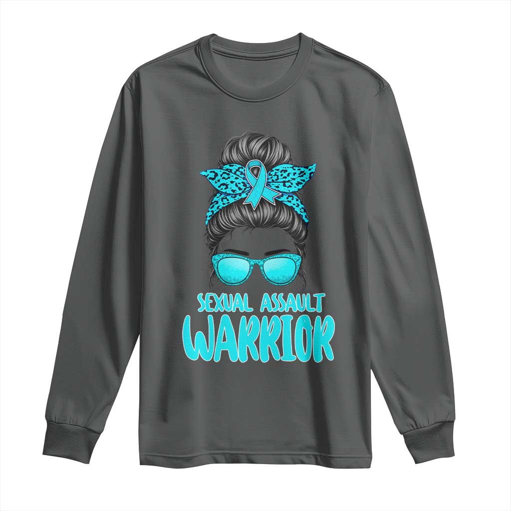 Sexual Assault Awareness Messy Bun Support Survivors Long Sleeve Shirt TS14 Dark Heather Print Your Wear