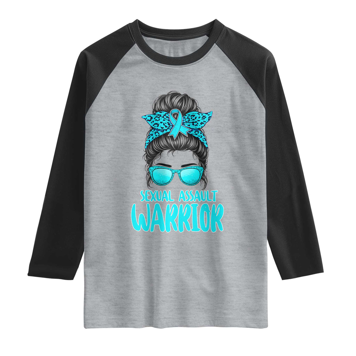 Sexual Assault Awareness Messy Bun Support Survivors Raglan Shirt TS14 Heather Gray Black Print Your Wear