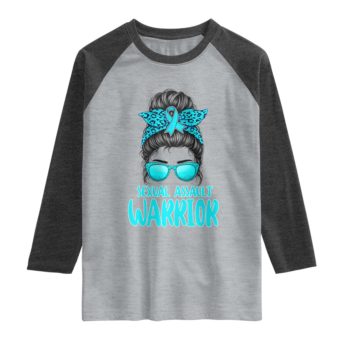 Sexual Assault Awareness Messy Bun Support Survivors Raglan Shirt TS14 Heather Gray Heather Charcoal Print Your Wear