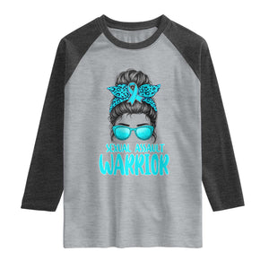 Sexual Assault Awareness Messy Bun Support Survivors Raglan Shirt TS14 Heather Gray Heather Charcoal Print Your Wear