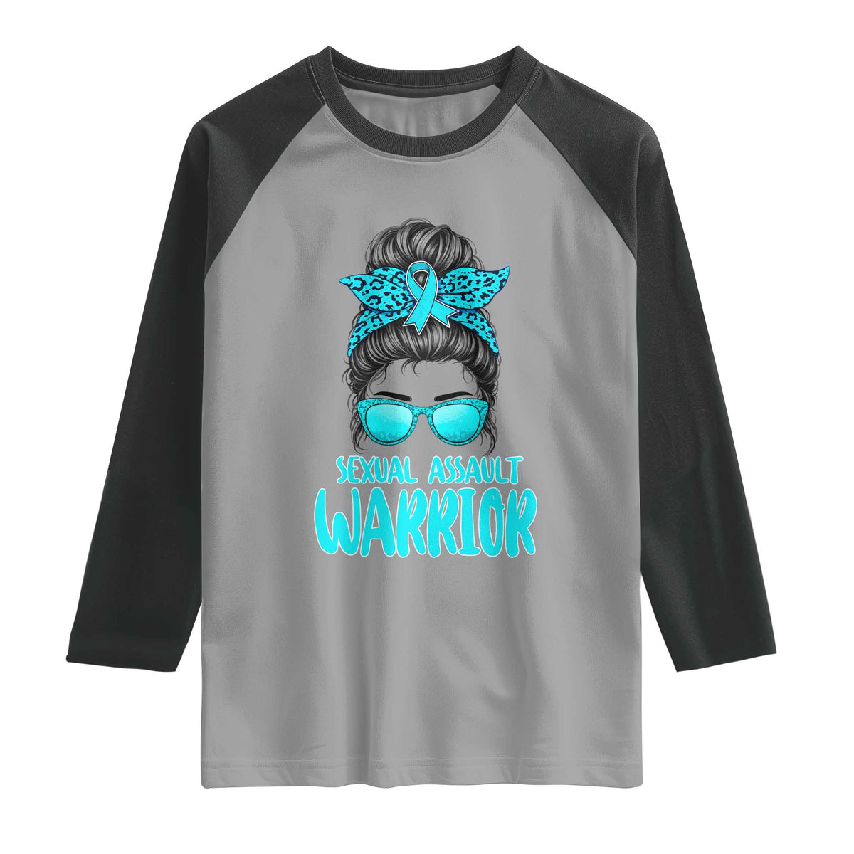 Sexual Assault Awareness Messy Bun Support Survivors Raglan Shirt TS14 Sport Gray Black Print Your Wear