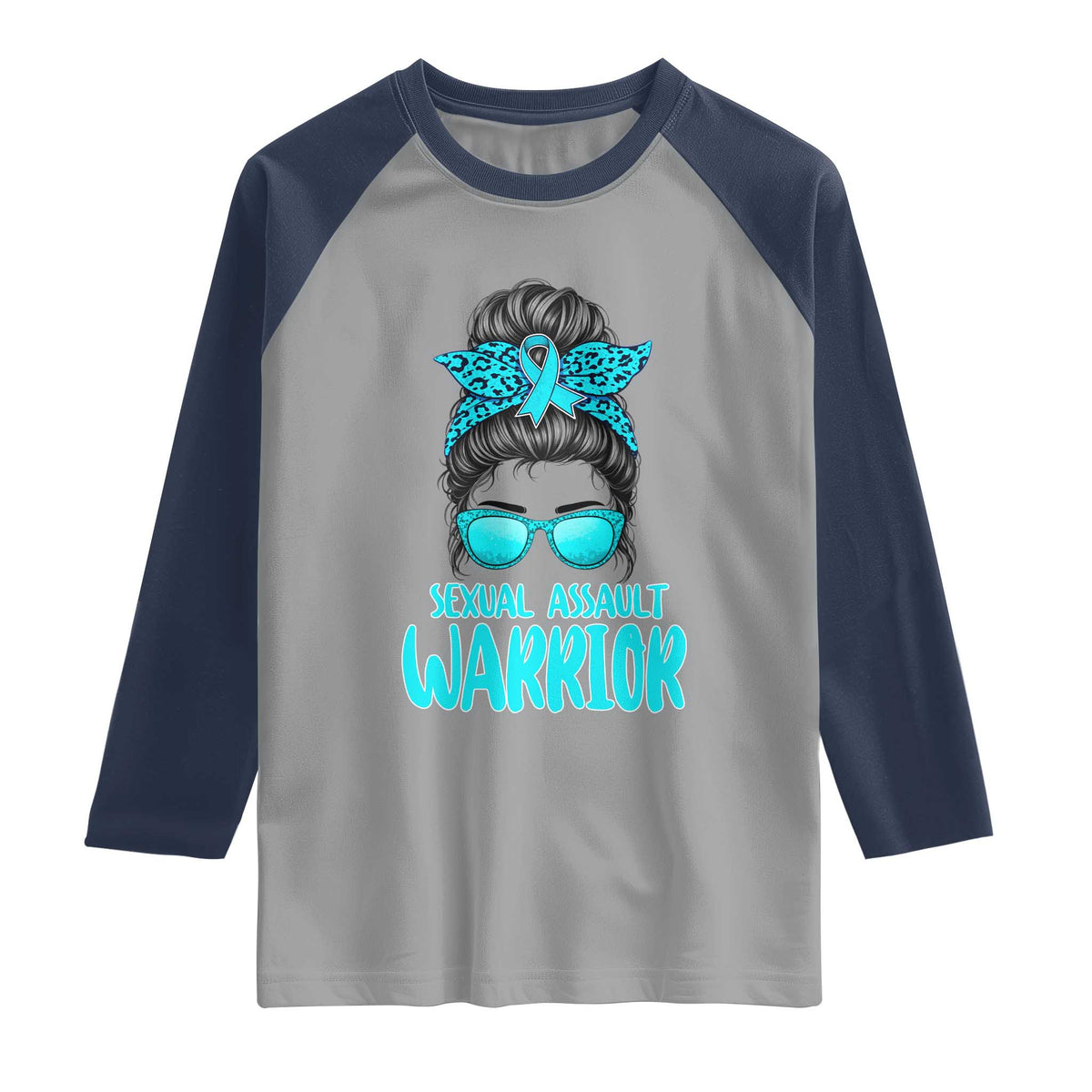 Sexual Assault Awareness Messy Bun Support Survivors Raglan Shirt TS14 Sport Gray Navy Print Your Wear