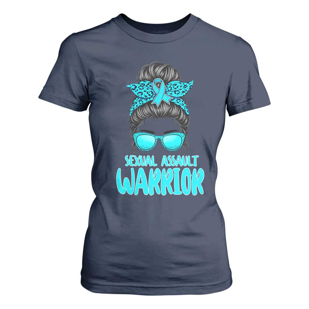 Sexual Assault Awareness Messy Bun Support Survivors T Shirt For Women TS14 Navy Print Your Wear