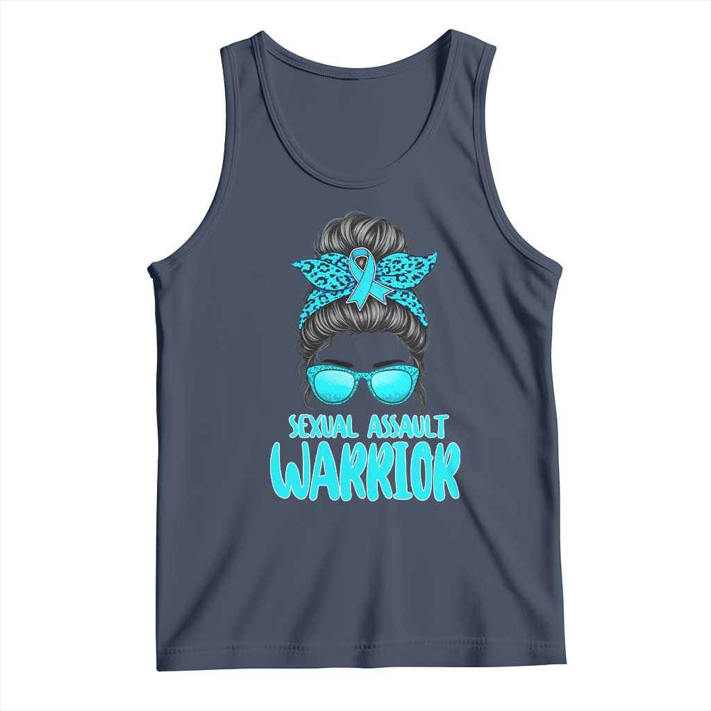 Sexual Assault Awareness Messy Bun Support Survivors Tank Top TS14 Navy Print Your Wear