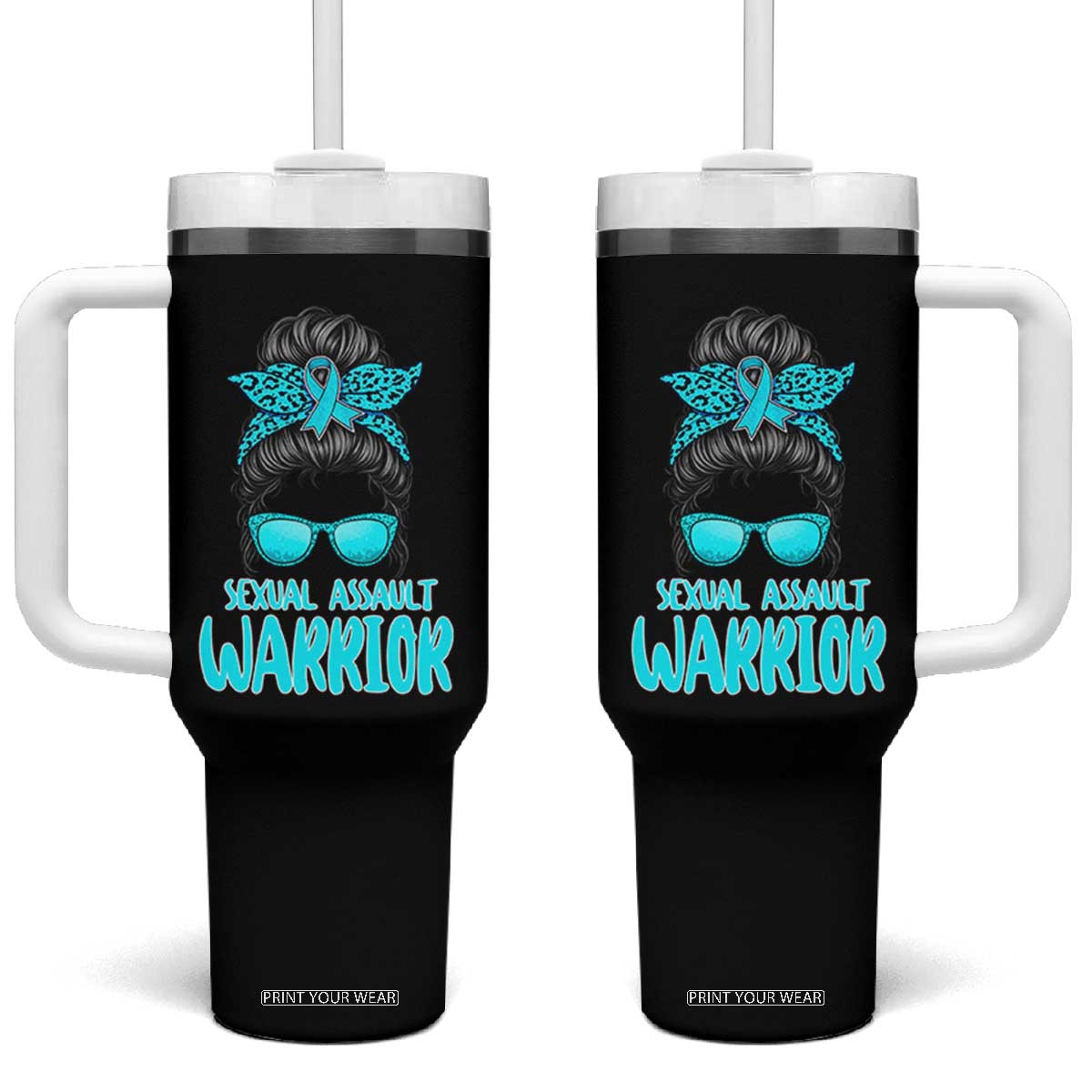 Sexual Assault Awareness Messy Bun Support Survivors Tumbler With Handle TS14 One Size: 40 oz Black Print Your Wear