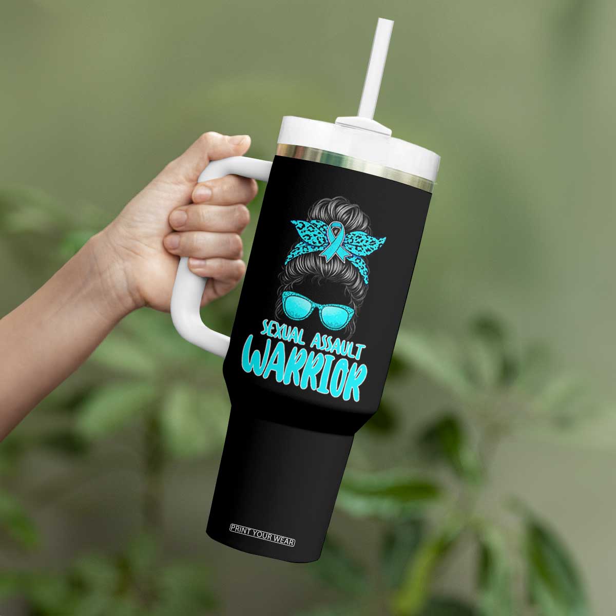 Sexual Assault Awareness Messy Bun Support Survivors Tumbler With Handle TS14 Print Your Wear