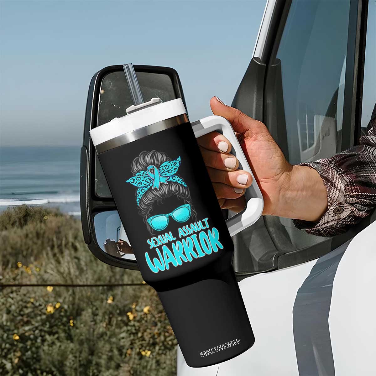 Sexual Assault Awareness Messy Bun Support Survivors Tumbler With Handle TS14 Print Your Wear